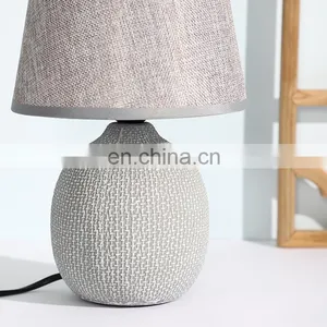 Archaistic Design Home Decorative Light Grey Bedside Porcelain Table Lamp With Cloth Lampshade thumbnail-4