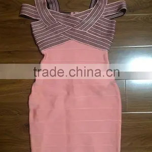 Hot Selling TOP Quality Women Sey Jacquard Pink Rayon Bandage Dress 2015 Ladies Designer Bodycon HL Bandage Dress For Girls Band thumbnail-4