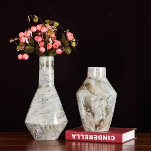 Nordic Marbling Applique White Yellow Taper Ceramic Dry Flower Vase For Living Room Decor thumbnail-2