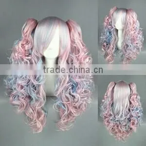 High Quality 70cm Long Wave Beautiful Lolita Wig Color Mixed Synthetic Anime Cosplay Hair Ponytails Wig Party Wig thumbnail-1