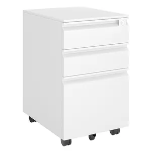 Steel Three Drawer Movable Cabinet White thumbnail-1