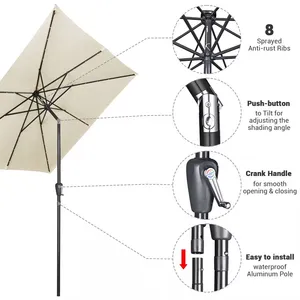 UPF50+ 10FT Large Patio Umbrella Solar LED Lights Aluminum Pole Market Garden Wholesale OEM thumbnail-3
