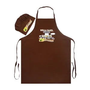 Canvas Apron Chef Hat Set Food Print Adjustable Neck Strap Kitchen Cooking Baking Wear thumbnail-4
