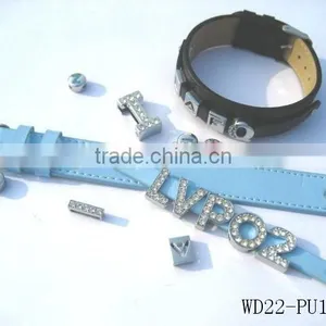 Sky Blue PU Leather Bracelet Wrist Bands Can be Slided With Alphabet Letters thumbnail-1