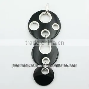 Triple Black Shell 925 Silver Pendant Captivating Handmade thumbnail-1