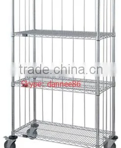 Three Sided 4 Shelf Cart 18"D x 36"W x 69"High With Rods and Tabs thumbnail-1