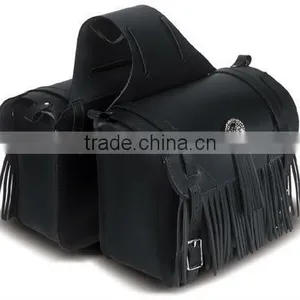 Fringed Leather Motorcycle Saddle Bags With Conchos thumbnail-1