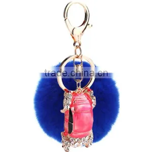Fashion Rhinestone Car Accessory Keychain With Rabbit Fur Ball thumbnail-1