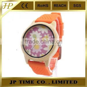 Bamboo Wooden Watch Cloth Dial Soft Silicone Band Quartz Hot Watch thumbnail-3