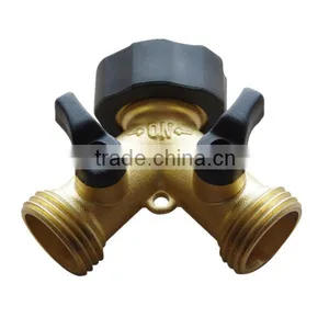 2 Way Solid Brass Y Valve Garden Hose Connector With Comfort Grip thumbnail-1