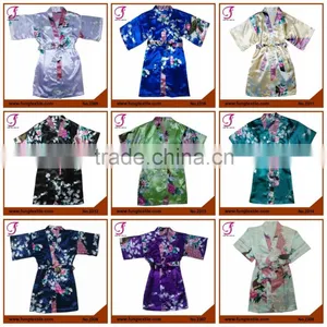 2313 Wholesale Children Peacock Pattern Satin Robe thumbnail-5