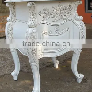 Nighstand French Style Furniture - European Carving Style With Wooden Top Table - Bedroom Set for Home Decor thumbnail-1