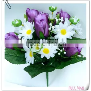 H32cm Satin Rose Bud/Daisy Artificial Flowers Bouquet for Wedding thumbnail-1