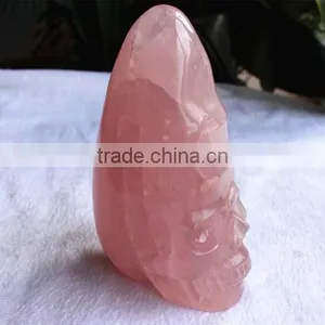 Natural Rock Carved Rose Quartz Crystal Skull thumbnail-1