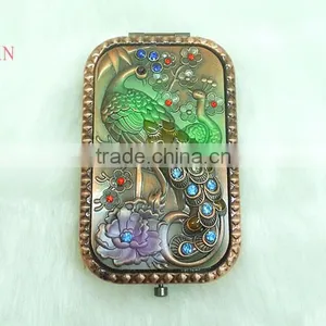 Metal Souvenir Peafowl Rhinestone Mirror/antique Peafowl Makeup Mirror/promotional Gift Peafowl Compact Mirror thumbnail-1