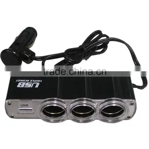 3-way Car Cigarette Lighter Socket With Usb thumbnail-1