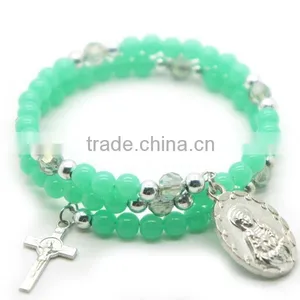 8mm Arcylic Beads Steel Wire Bracelet With Medal,5mm Silver Plastic Beads thumbnail-1