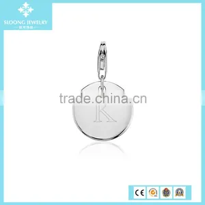 Wholesale Charm Pendant Engraveable Round Initial Charm in Sterling Silver thumbnail-2