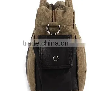 Vintage Khaki Canvas Tote Bag With Leather thumbnail-3