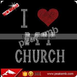 I Love My Church Jesus Rhinestone Bling Iron on t Shirt Heat Transfers for Sale thumbnail-1