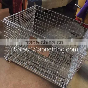 Wire Mesh Cage With Foot Brakes Warehouse Storage Container With Wheels thumbnail-2