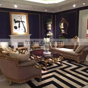 New Design Solid Wood Living Room Sofa Furniture Luxury Wood Hand Carving Fabric Sofa Set thumbnail-1