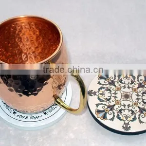 MDF WOODEN TEA CUP COASTER, HANDMADE COASTERS FOR MULE MUGS, WOODEN TABLEWARE COASTER thumbnail-5