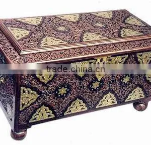 Wood Carving Large Antique Chest Box, Treasure Chest Boxes, Wood Craft Boxes, Large Box, Hand Carved Box thumbnail-1