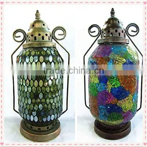 Flower Design Hanging Colored Mosaic Lantern thumbnail-6