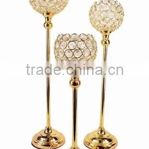 Gold Plated Crystal Ball Table Decor Candle Holder thumbnail-1