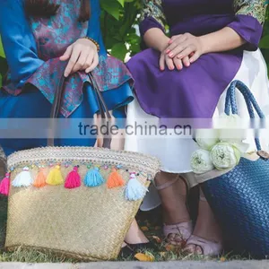 Straw Beach Bag/ Beach Tote Bag/Pompom Beach Bag, Nice Decoration thumbnail-1
