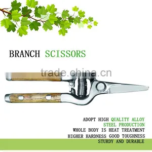High Quality Polished Stainless Steel Garden Pruning Scissors With Wood Grip Handle thumbnail-1