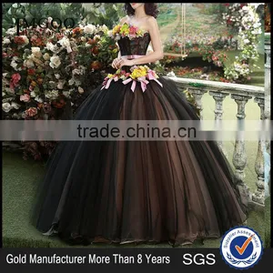 MGOO High End Black Puff Ball Prom Dress Beautiful Black Maxi Dress With Colorful Flowers Vestidos YDYS15B0018 thumbnail-1