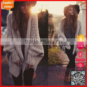 New Design Long Batwing Sleeves Shawl Neck Knit Women Cardigan thumbnail-1