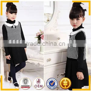 2015 Fashion Woolen Girls Dresses Woolen Dress for Winter Black White Houndstooth Fabric thumbnail-3