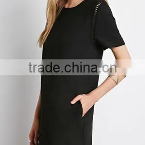 Hollow Out Embroidery Straight Dress With Short Sleeves thumbnail-1