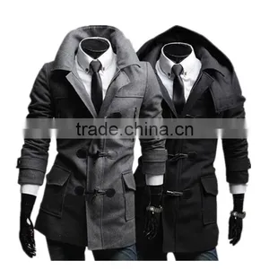 Hot Sale Cotton and Polyester Mixed Stand Collar With Hat Black and Gray 4 Size for Choice Woolen Men Coat Clothing thumbnail-5