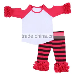 Custom Children Clothing Baby Clothes Ruffle Buotique Raglan Icing Pants Set Fall Girls Clothing thumbnail-1