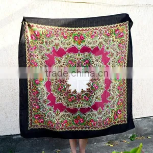 Vintage Ukrainian Shawl,Russian Shawl, Wool Shawl, Tablecloth, Floral Shawl , Floral Scarf, thumbnail-6