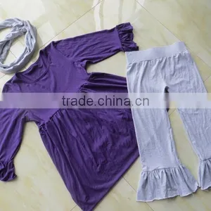 2015 Women Dress Set Solid Color Dress and Ruffle Pants With Scarf Lady Suit YW-116 thumbnail-1