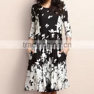 Hot Sale Women Dresses With Black Floral Fit And Flare Pocket Dress Women Flower Dress Women Clothing GD90426-43 thumbnail-1