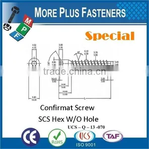Taiwan M6.3 x 50MM Pozidrive Equivalent Flat Head Euro Cabinet Screw Confirmat Type B Nickel thumbnail-2