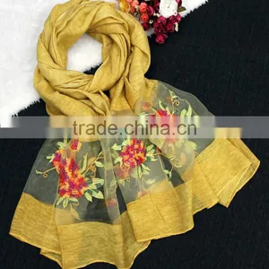 2017 High Quality Women Flower Embroidered Silk Scarf thumbnail-5