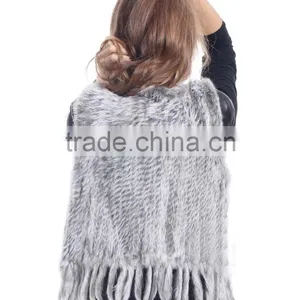 Ladies' Genuine Handknitted Rabbit Fur Vest With Tassel YR465A thumbnail-4
