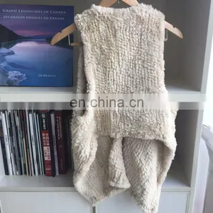 White Knitted Shearling Beaver Fur Sleeveless Asymmetrical Vest thumbnail-3