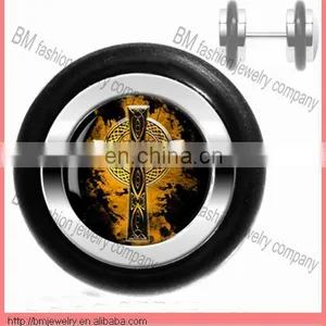 Fake Body Jewelry Cheater Piercing Fake Ear Plugs Earrings With Aross Logo Design thumbnail-1