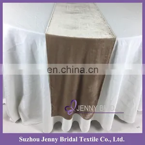 TR039A JENNY BRIDAL Gold Velvet Fabric Table Tunner thumbnail-1