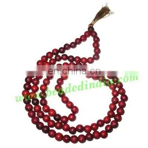 Red Sandal Wood Beads Mala, Holy Wood Beads-Seeds String (mala), Size: 8mm thumbnail-1