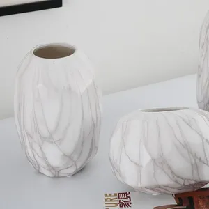 Marbling Ceramic Vase Hand Made White Flower Vase for Home Decoration thumbnail-3