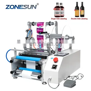 ZONESUN TB-190 Wine Double Side Sticker Round Water Semi Automatic Digital Bottle Labeling Machine For Plastic Bottle thumbnail-1